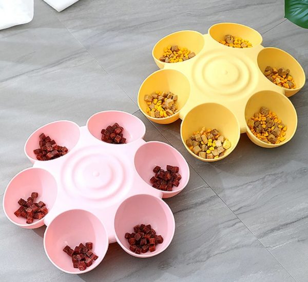 Cat Food Bowl With 6 Food Gird Multi Cat Feeder